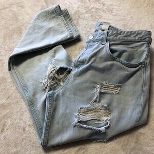 & Denim Boyfriend High Waist Button Fly Distressed Light Wash Denim Jeans Sz 31